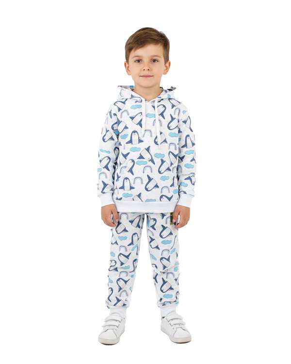 ست هودی و شلوار بچگانه گیزولان Gizolan طرح پنگوئن و رنگین کمان مدل SF42