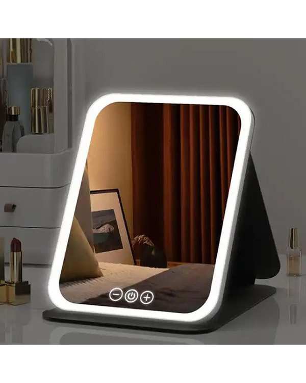 آینه آرایشی چراغ دار تاشو مشکی