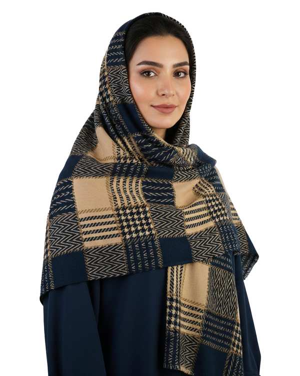 شال زنانه موهر سرمه ای کرم جی دو Gido طرح پیچازی