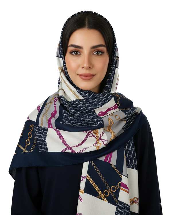 شال زنانه نخی سرمه ای جی دو Gido طرح هرمس