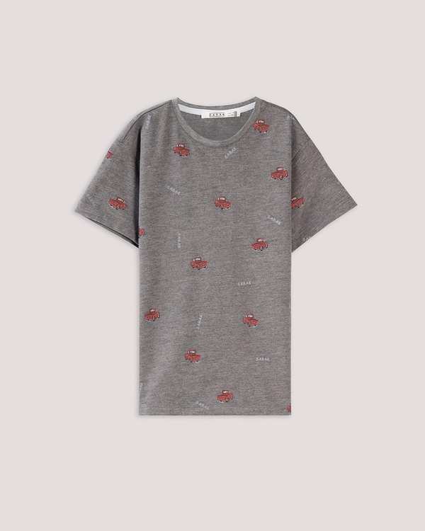 تی شرت پسرانه طوسی قرمز سارک Sarak طرح ماشین مدل 4055