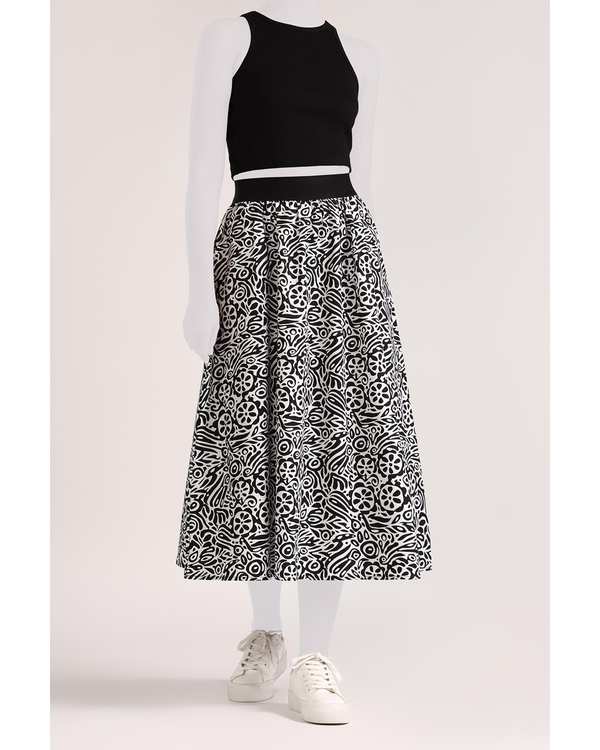 دامن زنانه نخی مشکی سفید سارک Sarak مدل 5005