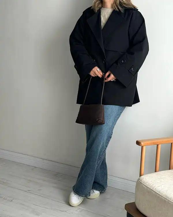 ترنچ کت زنانه مشکی نگار ندایی Negar Nedaei مدل Drop