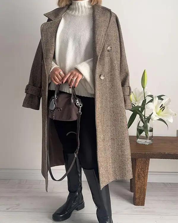 پالتو زنانه نسکافه ای نگار ندایی Negar Nedaei جناغی مدل cocoa