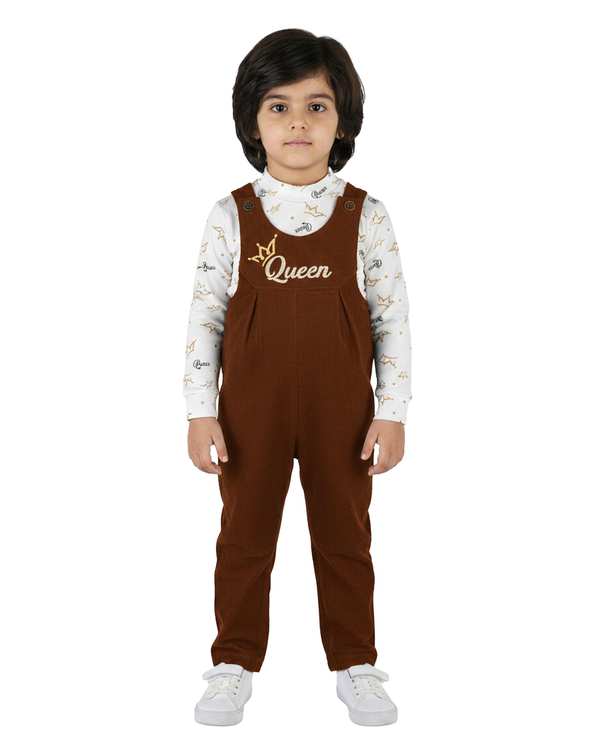 ست سرهمی و بلوز دخترانه مخمل کبریتی قهوه ای سفید پنبه سان Panbesan