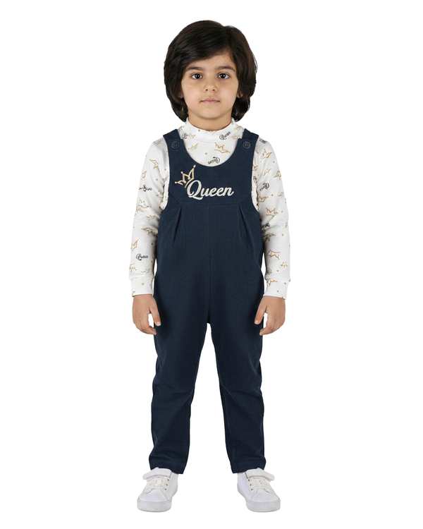 ست سرهمی و بلوز دخترانه مخمل کبریتی سرمه ای سفید پنبه سان Panbesan