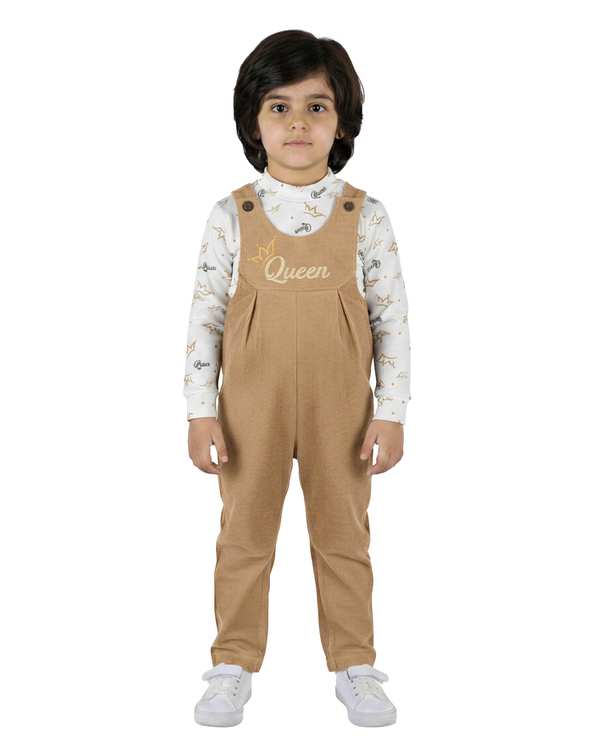 ست سرهمی و بلوز دخترانه مخمل کبریتی کرم سفید پنبه سان Panbesan