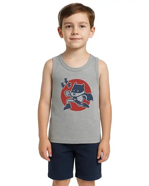 زیرپوش پسرانه طوسی ملانژ پاتر Potter طرح گربه قهرمان کد 686