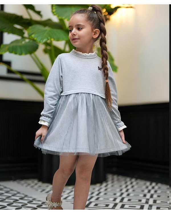 پیراهن دخترانه پورتو دامن تور طوسی ملورینا Melorina کد 3810