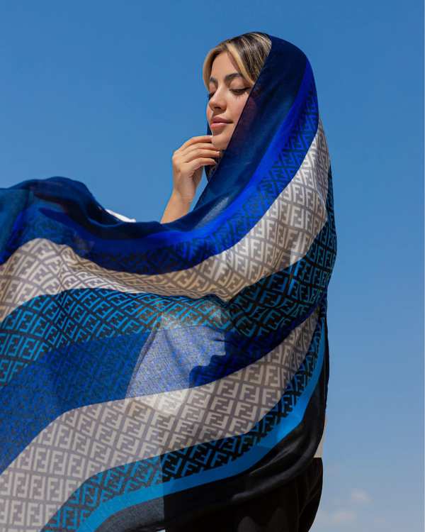 شال زنانه نخی سرمه ای جی دو GIDO طرح فندی کد 744