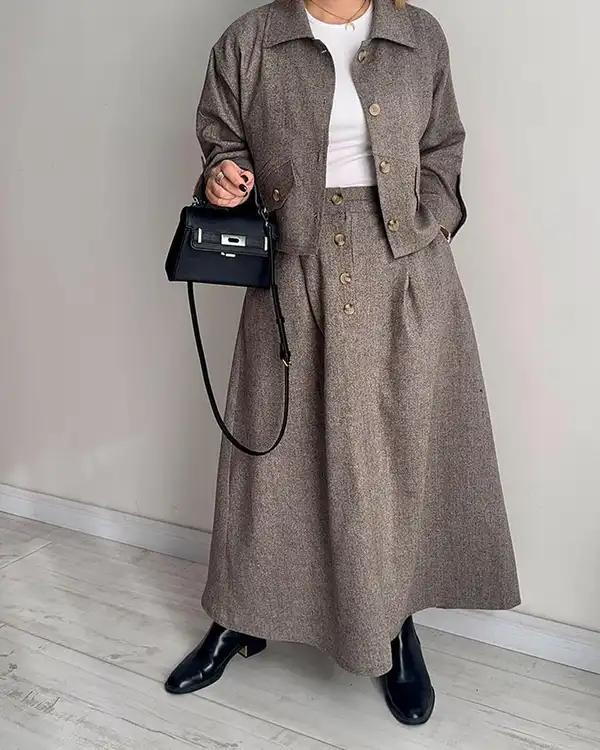 ست کت و دامن زنانه نسکافه ای گار ندایی Negar Nedaei مدل Tinto