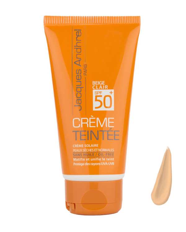 کرم ضد آفتاب رنگی +SPF50 ژاک آندرل پاریس Jacques Andhrel Paris مناسب پوست های خشک و معمولی رنگ بژ روشن 50ml