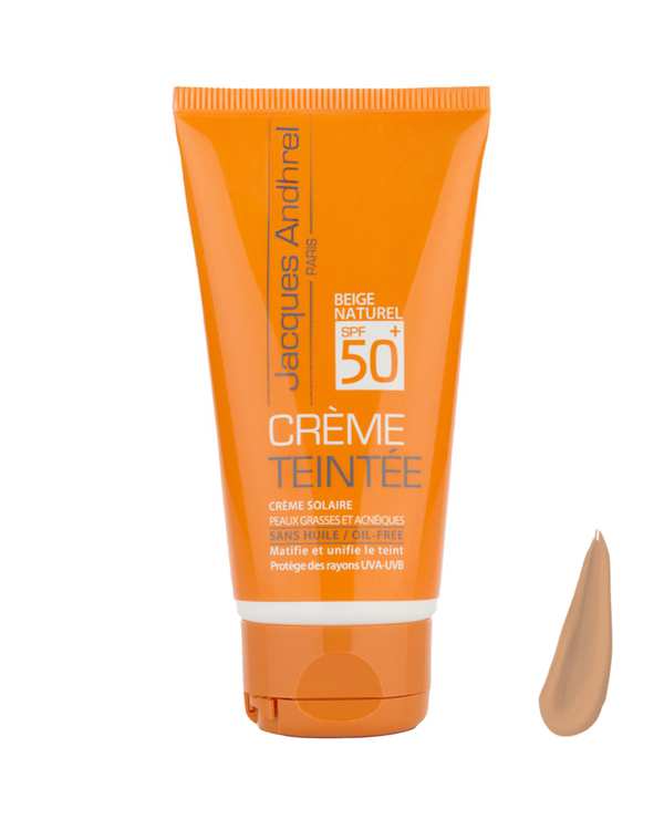کرم ضد آفتاب رنگی +SPF50 ژاک آندرل پاریس Jacques Andhrel Paris مناسب پوست های چرب و مستعد آکنه رنگ بژ طبیعی 50ml