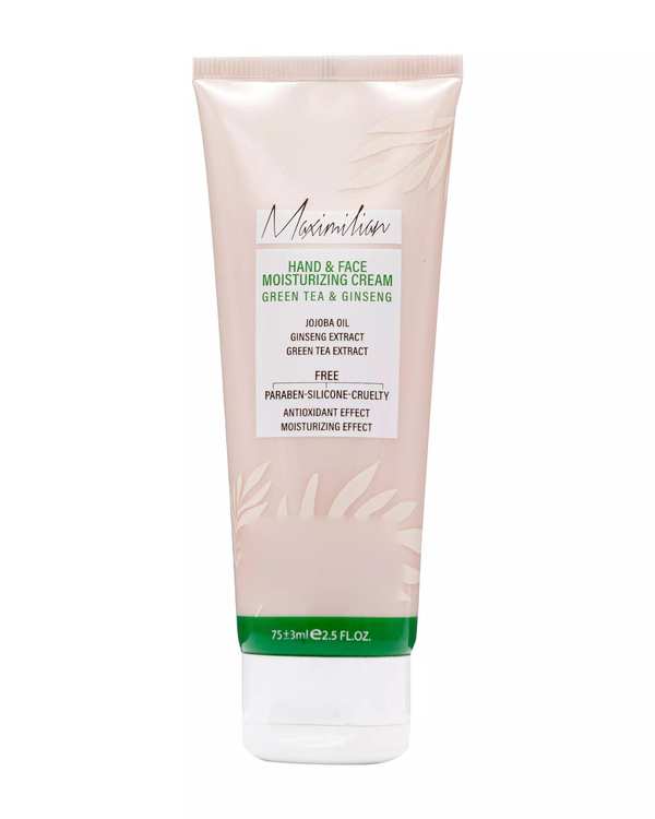 کرم مرطوب کننده دست و صورت ماکسیمیلیان Maximilian مناسب انواع پوست حاوی عصاره چای سبز و جینسینگ 75ml