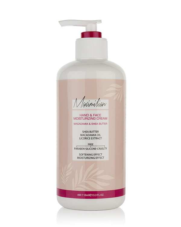 کرم مرطوب کننده دست و صورت ماکسیمیلیان Maximilian مناسب پوست خشک و خیلی خشک حاوی شی باتر و ماکادمیا 400ml