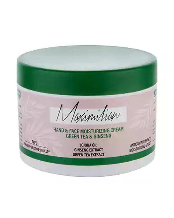 کرم مرطوب کننده دست و صورت ماکسیمیلیان Maximilian مناسب انواع پوست حاوی چای سبز و جینسینگ 200ml