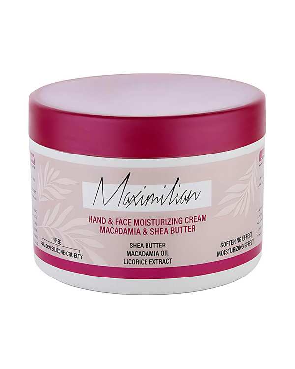 کرم مرطوب کننده دست و صورت ماکسیمیلیان Maximilian مناسب پوست خشک و خیلی خشک حاوی شی باتر و ماکادمیا 200ml