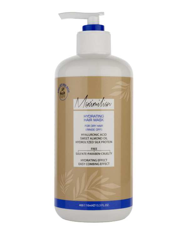 ماسک مو آبرسان فاقد سولفات با آبکشی ماکسیمیلیان Maximilian حاوی هیالورونیک اسید حجم 400ml