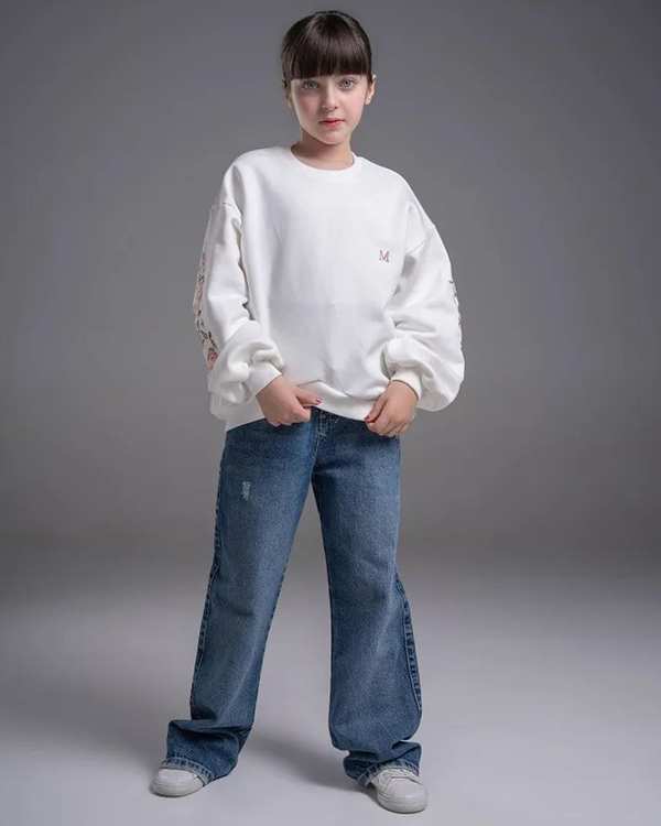 بلوز دخترانه آستین گلدار شیری ملورینا Melorina کد 42126