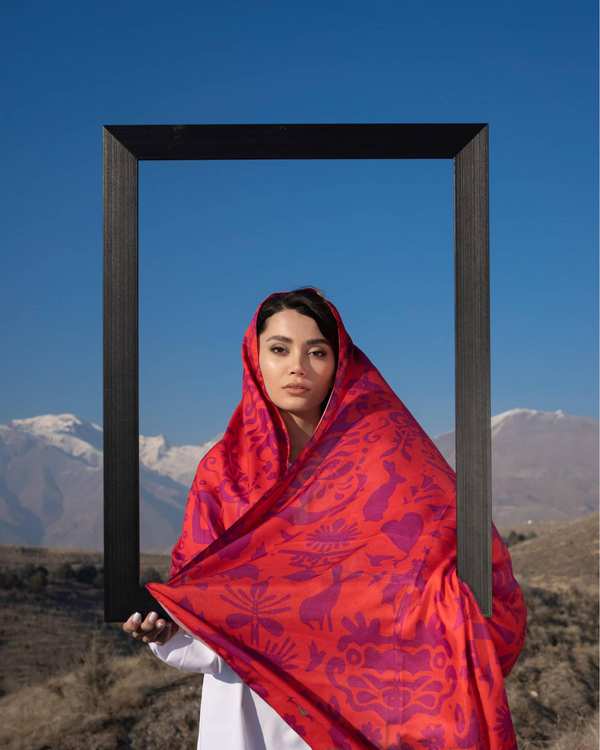 شال زنانه نخی قرمز جی دو GIDO کد 572