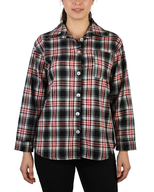 شومیز زنانه کشمیر چهارخانه مشکی قرمز کد 342