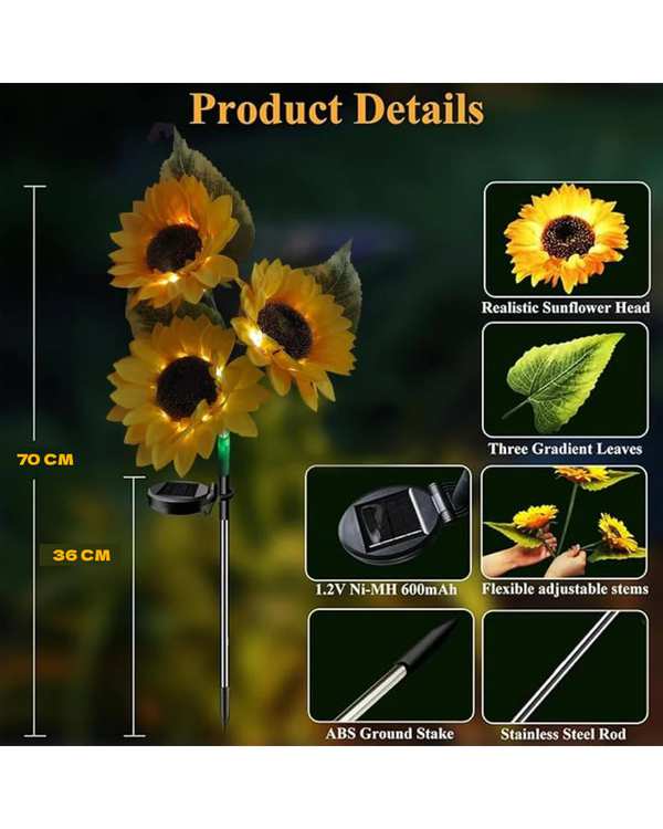 چراغ پارکی خورشیدی سولونیکس Solonix مدل گل آفتابگردان مجموعه 2 عددی - تصویر 2