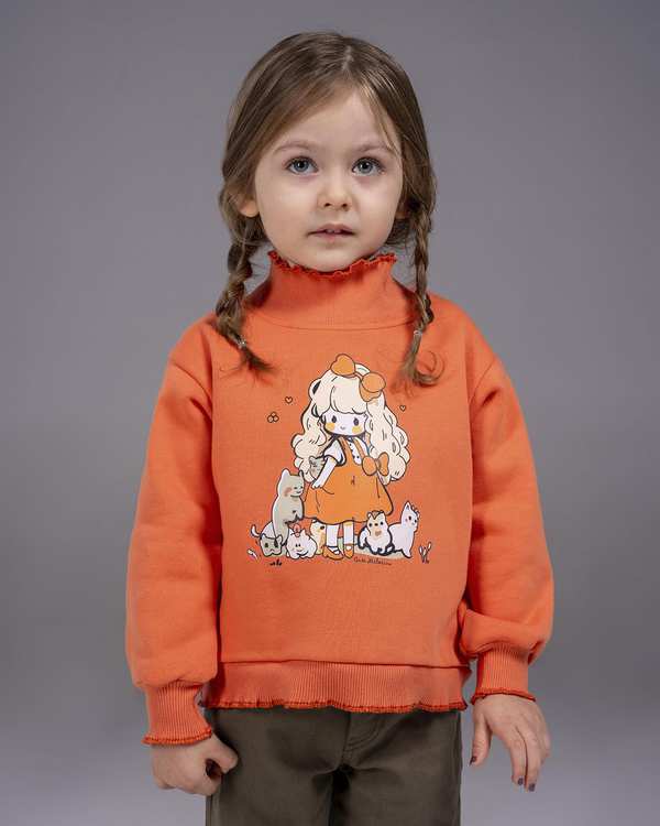 بلوز دخترانه نارنجی ملورینا Melorina مدل دختر و گربه کد 42140