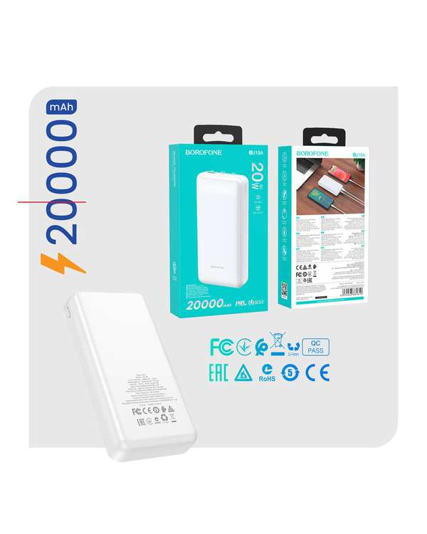 پاوربانک سفید بروفون Borofone مدل BJ19A 20WPD+QC3.0 ظرفیت 20000 میلی آمپر ساعت - تصویر 5