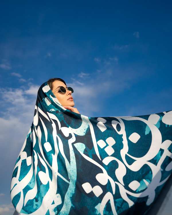 شال زنانه نخی سبز سفید جی دو Gido طرح هنری کد 087	