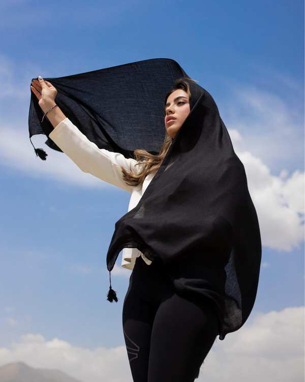 شال زنانه نخی مشکی جی دو GIDO کد 648