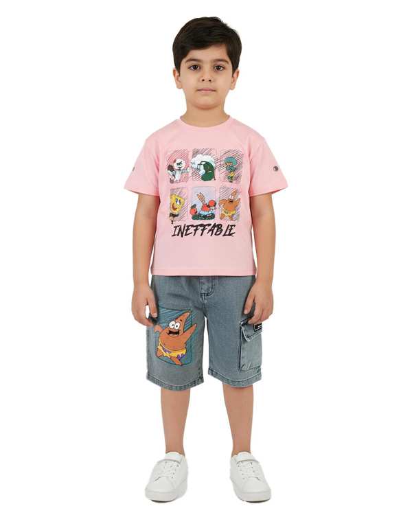 ست تیشرت و شلوارک بچگانه صورتی سارالی کیدز مدل باب اسفنجی