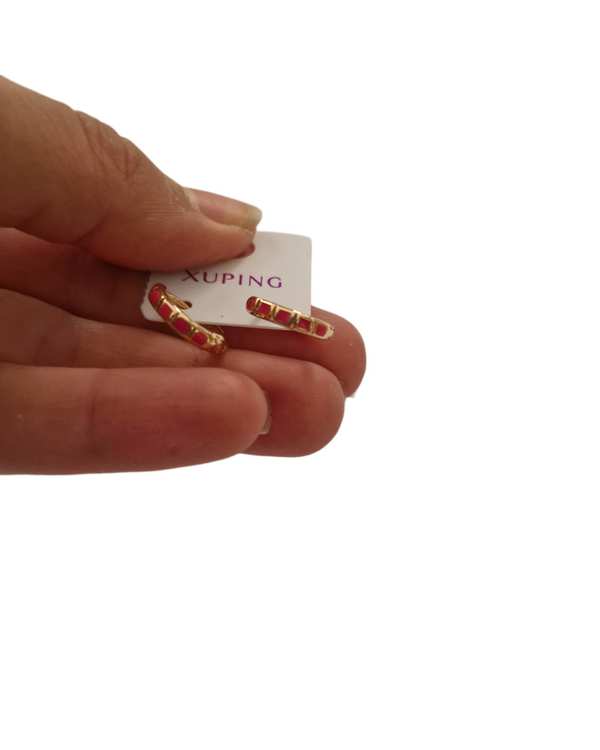 زیورآلات زنانه گوشواره زنانه ژوپینگ طلایی صورتی دلربا Delroba مدل حلقه ای کد GJHS - تصویر 2