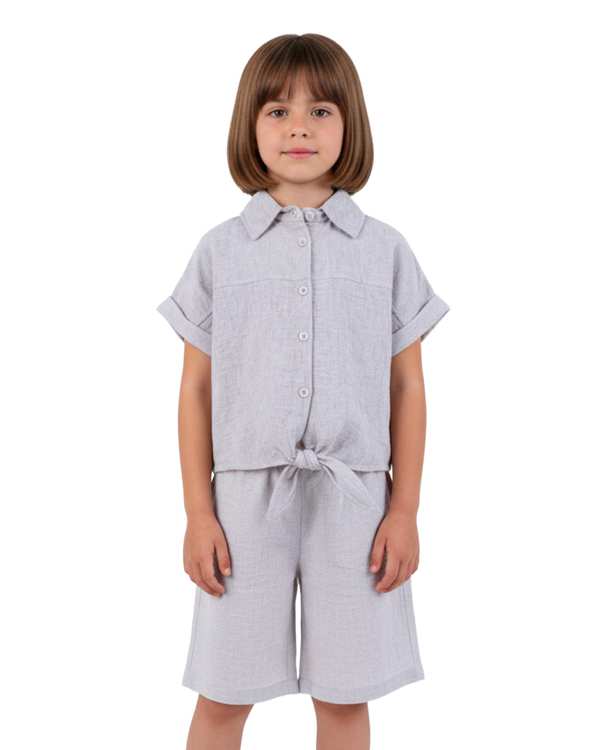 شومیز دخترانه گره ای طوسی روشن مرینو Merino کد 1862
