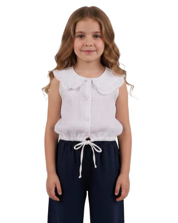 شومیز دخترانه بیسیک سفید مرینو Merino کد 1906