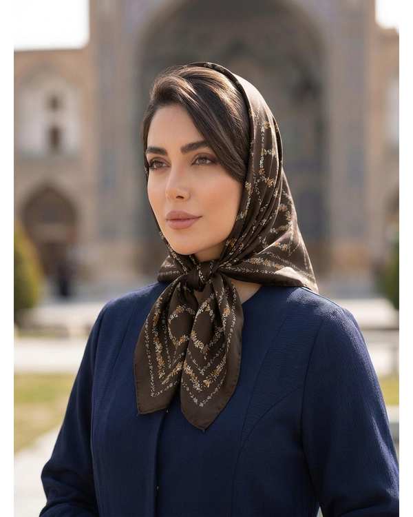 مینی اسکارف زنانه ابریشم توییل قهوه ای آماهی Amahi کد 1621
