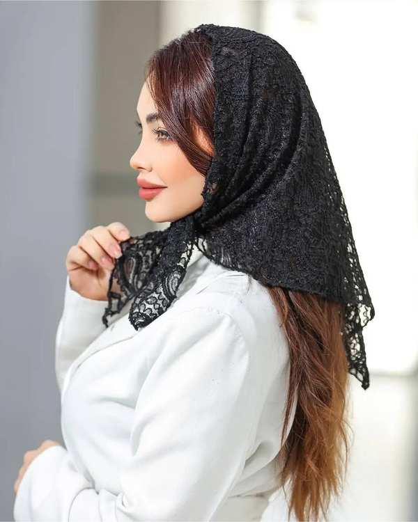روسری سه گوش زنانه گیپور مشکی آماهی Amahi کد 1622