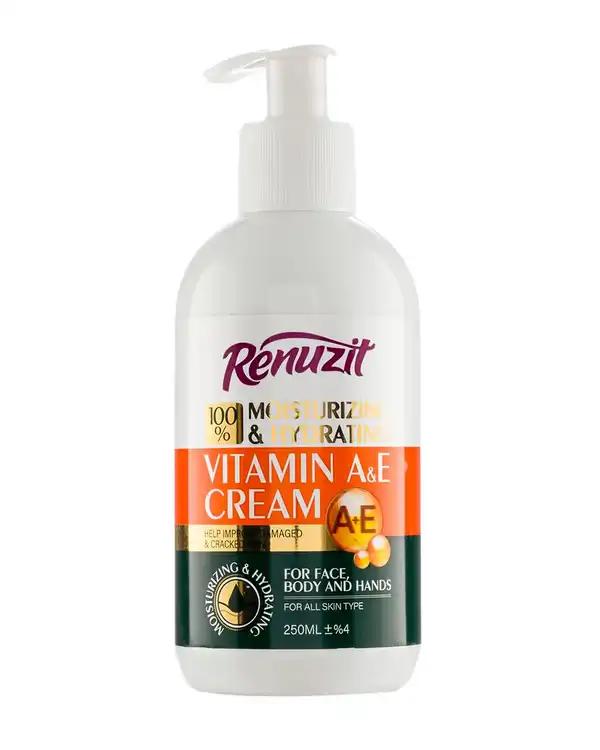کرم مرطوب کننده و آبرسان صورت و بدن پمپی رینوزیت Renuzit حاوی ویتامین A و E حجم 250ml