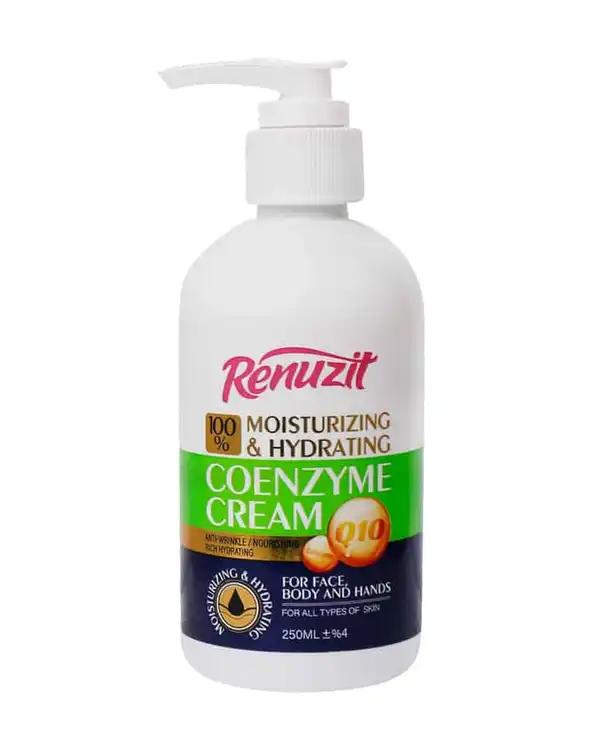 کرم مرطوب کننده و آبرسان صورت و بدن پمپی رینوزیت Renuzit حاوی کوآنزیم Q10 حجم 250ml