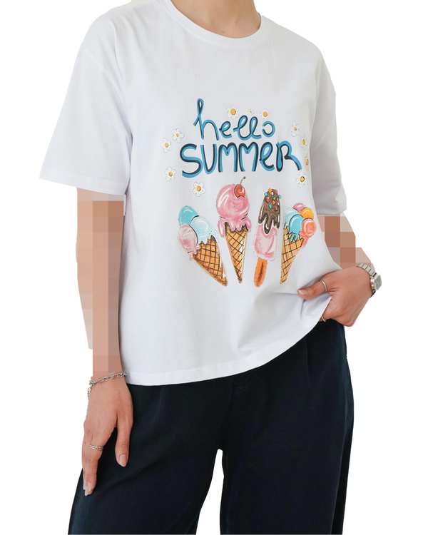 تیشرت زنانه باکسی سفید آماهی Amahi مدل summer کد 19640