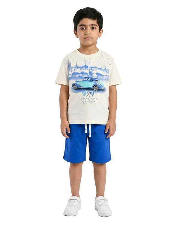 ست تیشرت و شلوارک پسرانه سفید آبی لومیک LUMIK مدل OCEAN کد 1259