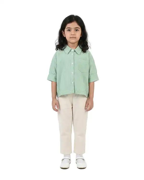 شومیز دخترانه راه راه سبز لومیک LUMIK کد 1269