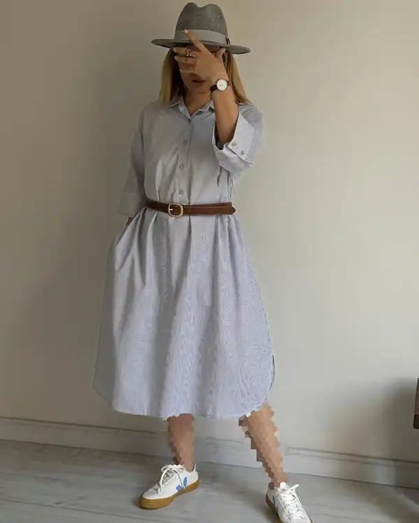 پیراهن زنانه سفید راه راه آماهی Amahi مدل Liaan