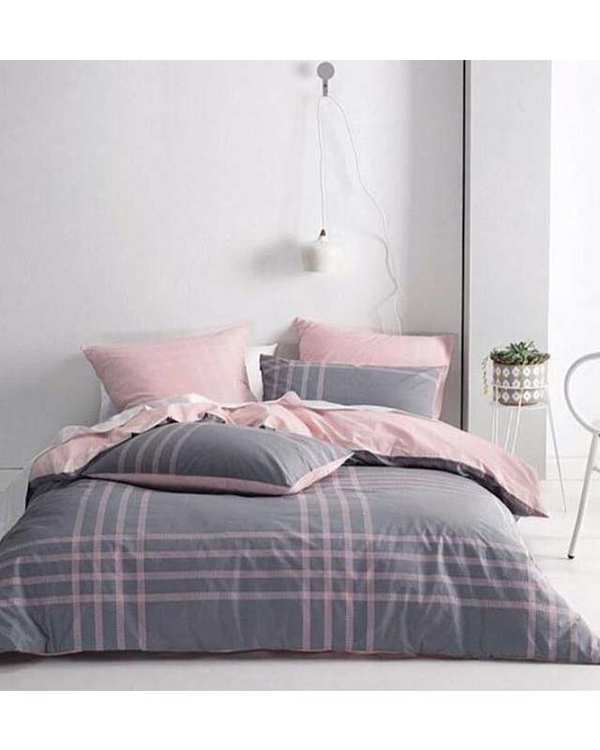 سرویس لحاف دو نفره 6 تکه مدل لرد طوسی صورتی کویین مانیکا هوم