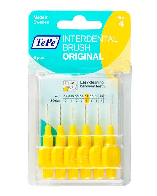 مسواک بین دندانی با برس نرم ته‏ په Original سایز 4 زرد بسته 6 عددی