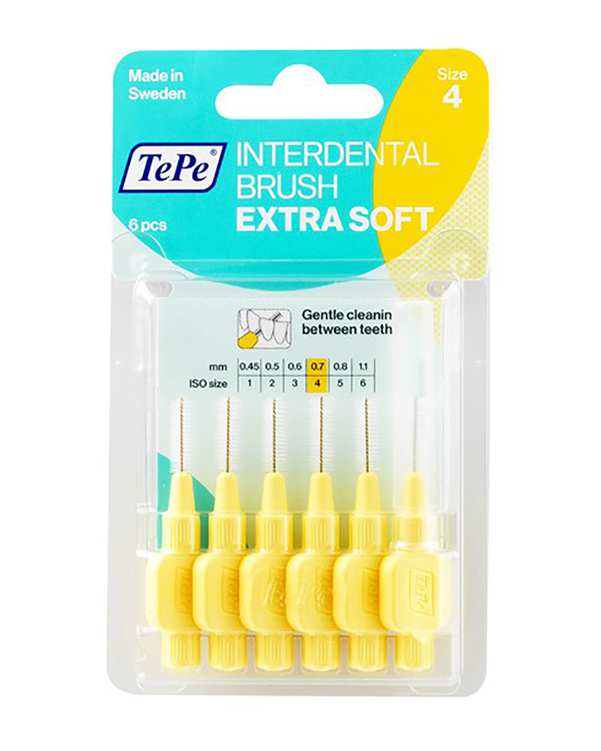 مسواک بین دندانی با برس خیلی نرم ته‏ په ExtraSoft سایز 4 زرد بسته 6 عددی
