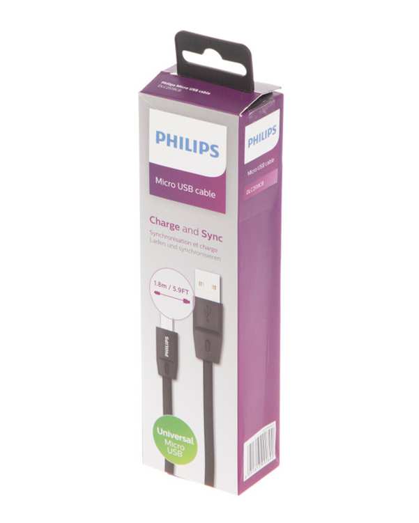 کابل تبدیل USB به MicroUSB مشکی فیلیپس مدل DLC2519 CB