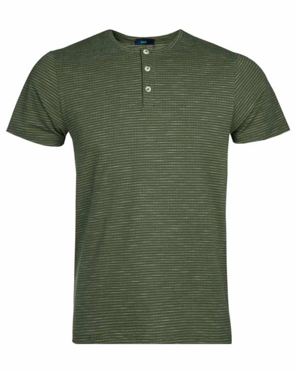 تی شرت مردانه نخی یقه گرد سبز زیتونی آر ان اس مدل 12021272