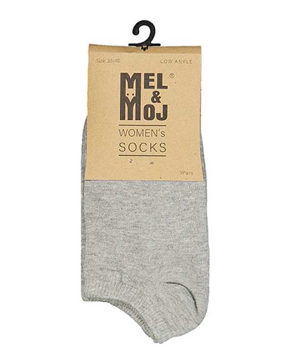 جوراب زنانه مچی نخی طوسی روشن مول اند موژ Mel & Moj کد W06501-101 بسته 3 جفتی