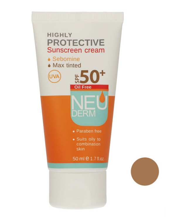 کرم ضد آفتاب SPF50 رنگی بدون چربی نئودرم مدل Highly Protective Max Tinted حجم 50ml