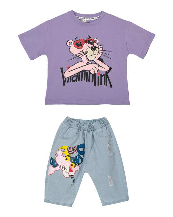 ست تی شرت و شلوارک بچگانه یاسی کیدز پرو Kids Pro طرح پلنگ صورتی 